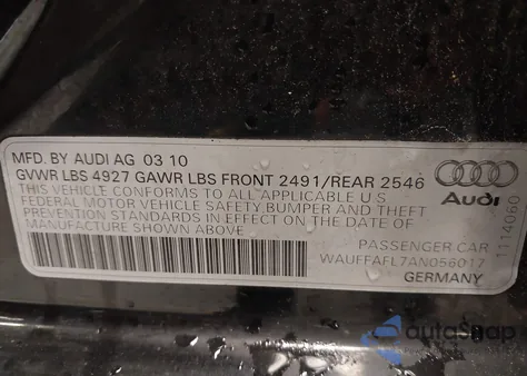 2010 Audi A4 2.0T Premium from USA, damaged, VIN WAUFFAFL7AN056017